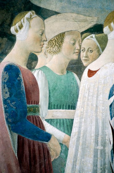 Fragment z Legendy o prawdziwym krzyżu ukazujący adorację drewna i spotkanie królowej Saby i króla Salomona, autorstwa Piero della Francesca autorstwa Piero della Francesca