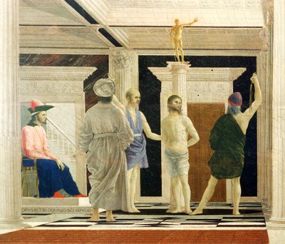 Biczowanie Chrystusa autorstwa Piero della Francesca (1412-1492), Tempera na desce, 58x81,5 cm, detal autorstwa Piero della Francesca