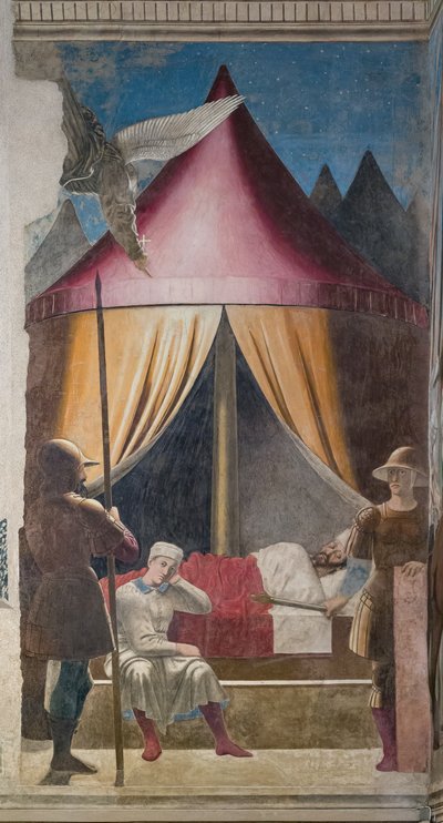 Sen Konstantyna, szczegół Opowieści o prawdziwym krzyżu (fresk) autorstwa Piero della Francesca