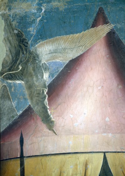 Sen Konstantyna, detal anioła z cyklu Prawdziwego Krzyża, ukończony fresk z 1464 r. autorstwa Piero della Francesca