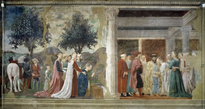 Legenda o Prawdziwym Krzyżu, fragment Adoracji Świętego Lasu oraz Spotkanie Salomona i Królowej Saby autorstwa Piero della Francesca