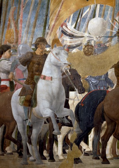 Legenda o prawdziwym krzyżu, szczegół Zwycięstwa Konstantyna w bitwie pod mostem Mulwijskim, 312 r., ukończony fresk z 1464 r. autorstwa Piero della Francesca