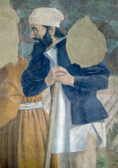 Legenda o prawdziwym krzyżu, odkrycie krzyża, detal widza, ukończony fresk z 1464 roku autorstwa Piero della Francesca