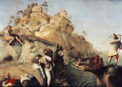 Perseusz uwalnia Andromedę, detal (1510, olej na płótnie) autorstwa Piero di Cosimo