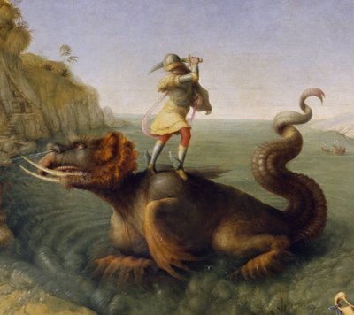 Perseusz ratujący Andromedę, c.1510-13 (płótno olejne) (szczegół) autorstwa Piero di Cosimo