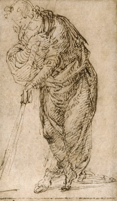 Stojąca postać opierająca się na lasce autorstwa Piero di Cosimo