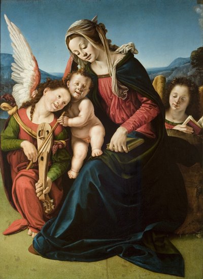 Dziewica z Dzieciątkiem z dwoma aniołami, ok. 1507 (olej na drewnie) autorstwa Piero di Cosimo