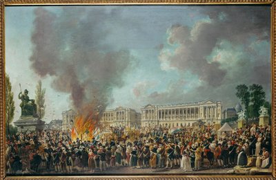 Godła monarchii są palone na Place de la Concorde ... autorstwa Pierre-Antoine (attr. to) Demachy