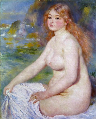 Blondynka w kostiumie kąpielowym autorstwa Pierre-Auguste Renoir