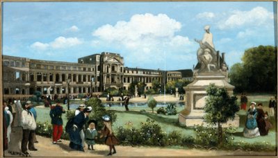 Ruiny pałacu Tuileries po pożarze w 1871 r., ok. 1880 r. (olej na drewnie) autorstwa Pierre François Marangé