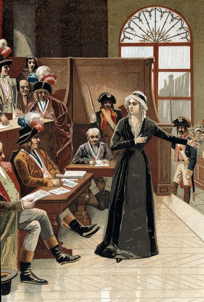 Rewolucja Francuska: królowa Francji Maria Antonina przed sędzią podczas procesu 14 października 1793 r. (rysunek), autorstwa Pierre (after) Bouillon