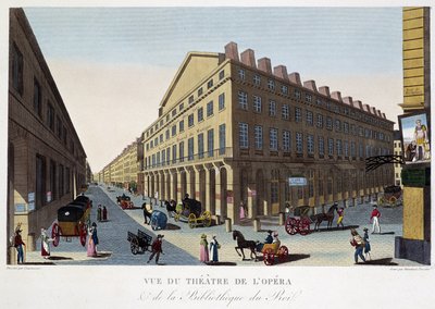Widok na teatr Opery (Comédie Française) i bibliotekę króla – w „Vues de Paris” Courvoisiera autorstwa Pierre (after) Courvoisier