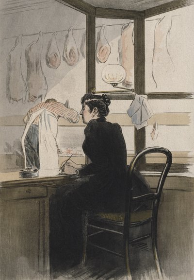 Kasjerka u rzeźnika, ilustracja z „La Femme a Paris” Octave