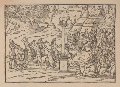 Adoracja Złotego Cielca, z Figure de la Biblia, ilustrują di stanze Tuscany, per Gabriele Simeoni autorstwa Pierre (attr. to) Eskrich