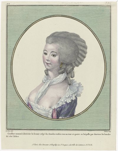 Gallerie des Modes et Costumes Français, 1781, oo 221: Coeffure im. Lewity (...) autorstwa Pierre Adrien Le Beau