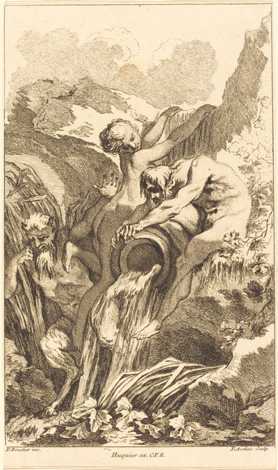 Satyr, Nimfa i Bóg Rzeki, w 1736 lub później. autorstwa Pierre Alexandre Aveline