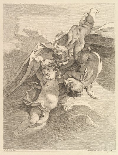 Trzy miłości trzymające draperię Trzy miłości trzymające draperię, od Premier Livre de Gro.... autorstwa Pierre Alexandre Aveline