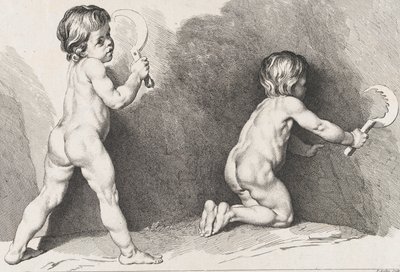 Dwoje nagich dzieci stojących, z Nowej Księgi Dzieci, 1720-60. autorstwa Pierre Alexandre Aveline