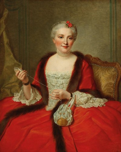 Portret eleganckiej damy trzymającej czółenko tkackie, 1751. autorstwa Pierre Allais