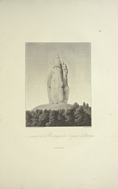 Szczyt Góry Organos, Actopan, rytowany przez Bouquet, ilustracja z „Widoki Kordylierów i pomników rdzennych ludów Ameryki” autorstwa Alexandra von Humboldta i Aime Bonplanda autorstwa Pierre Antoine (after) Marchais