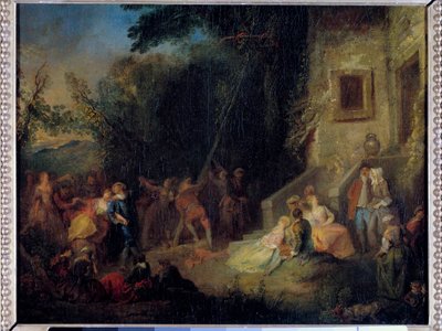 Majowe sadzenie tradycyjnego festynu polegającego na sadzeniu drzewa w maju. Obraz przypisywany Pierre-Antoine Quillard (ok. 1701-1733) XVIII wiek. Słońce 0,37x0,45 m autorstwa Pierre Antoine (attr. to) Quillard