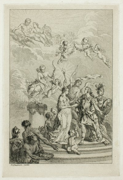 Alegoria zaślubin Ludwika Delfina z infantką Marią Teresą z Hiszpanii autorstwa Pierre Antoine Baudouin