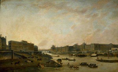 Hôtel de la Monnaie i Luwr, widziane z mostu Pont-Neuf, ok. 1930 r. 1800. autorstwa Pierre Antoine Demachy