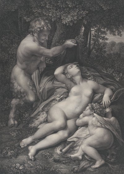 Satyr odkrywający śpiącą Wenus z Kupidynem leżącym u jej boku, 1801. autorstwa Pierre Audouin
