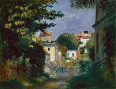 Dom i osoba wśród drzew (olej na płótnie) autorstwa Pierre Auguste Renoir