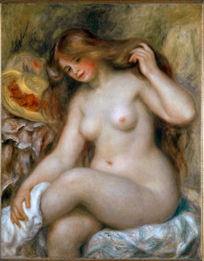 Blond kąpiąca się. Naga kobieta z bardzo długimi włosami. Obraz Pierre Auguste Renoir (Pierre-Auguste autorstwa Pierre Auguste Renoir