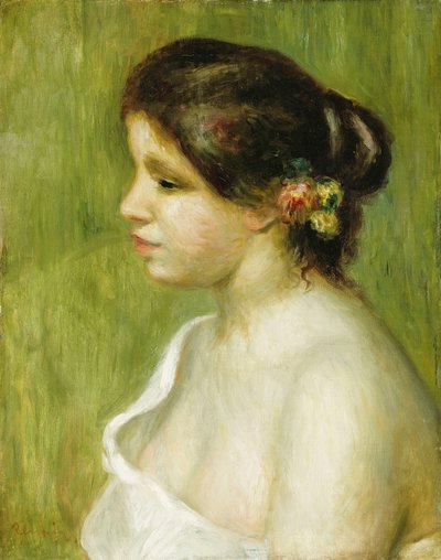 Popiersie młodej dziewczyny z kwiatami zdobiącymi jej ucho, 1898 autorstwa Pierre-Auguste Renoir