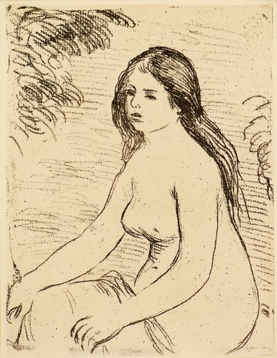 Siedząca naga kobieta [Kąpiąca się nago] autorstwa Pierre Auguste Renoir