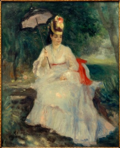 Kobieta z parasolem w ogrodzie autorstwa Pierre Auguste Renoir