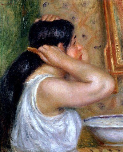 Dziewczyna czesząca włosy, 1907-8 autorstwa Pierre Auguste Renoir