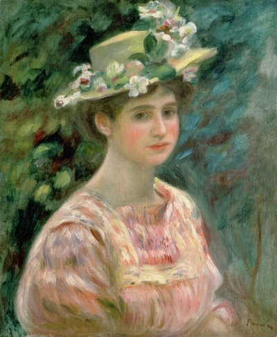 Dziewczynka z eglantynami na czapce, ok. 1896 autorstwa Pierre Auguste Renoir