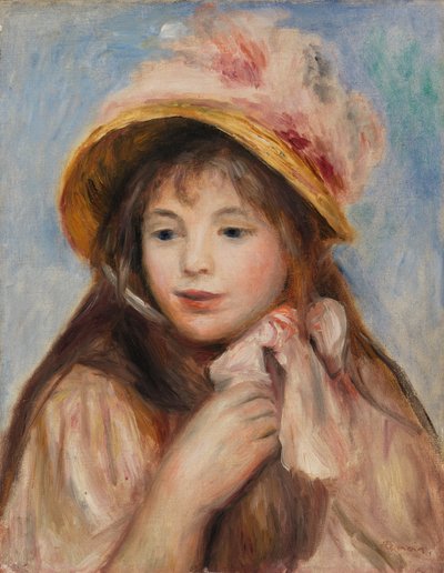 Dziewczyna z różowym czepkiem autorstwa Pierre Auguste Renoir