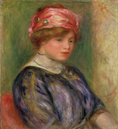 Dziewczyna w różowym kapeluszu autorstwa Pierre Auguste Renoir