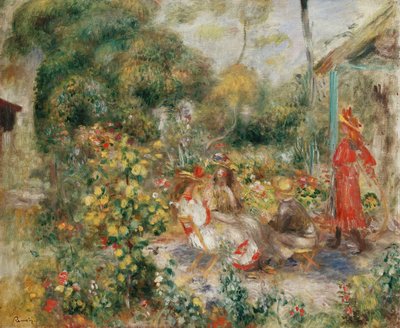 Dziewczyny w ogrodzie na Montmartre; Dziewczyny w ogrodzie na Montmartrze, ok. 1893-5 autorstwa Pierre Auguste Renoir