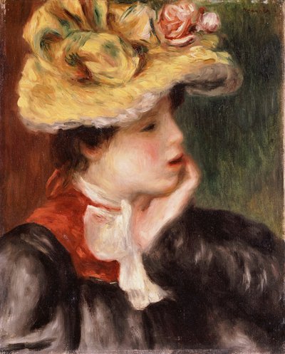 Głowa dziewczyny w żółtym kapeluszu autorstwa Pierre Auguste Renoir