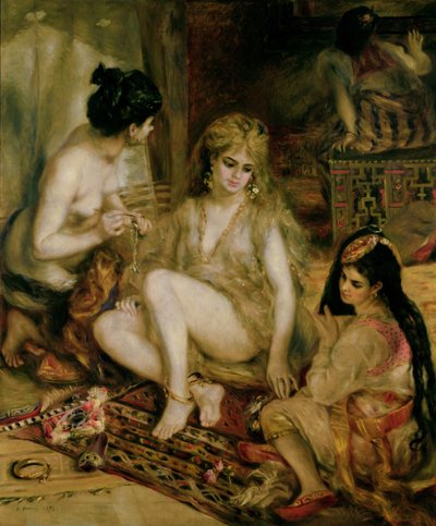 Wnętrze haremu na Montmartre, paryskie kobiety przebrane za Algierczyków autorstwa Pierre Auguste Renoir