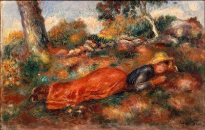 Dziewczyna leżąca na trawie autorstwa Pierre Auguste Renoir