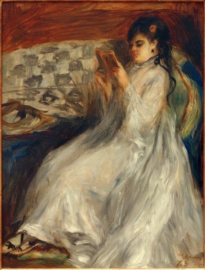 Młoda czytająca kobieta w bieli autorstwa Pierre Auguste Renoir