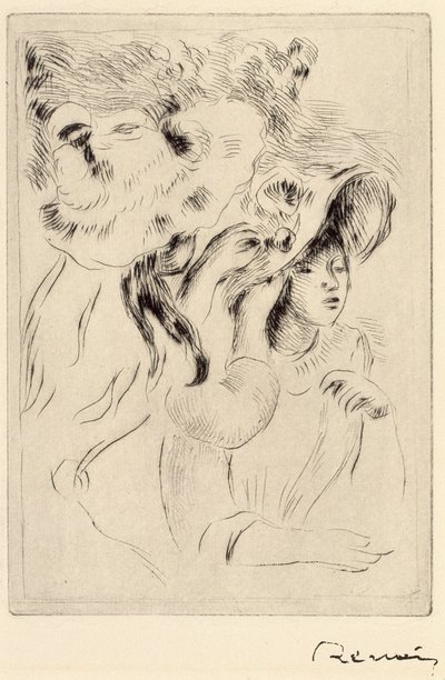 Le Chapeau Epignele, Przypinanie kapelusza, c1894. autorstwa Pierre Auguste Renoir