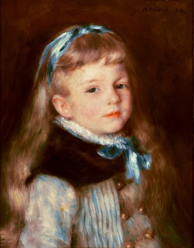 Mademoiselle Grimprel z niebieską wstążką autorstwa Pierre Auguste Renoir