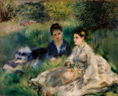 On the Grass (młode kobiety siedzące na trawie) autorstwa Pierre Auguste Renoir