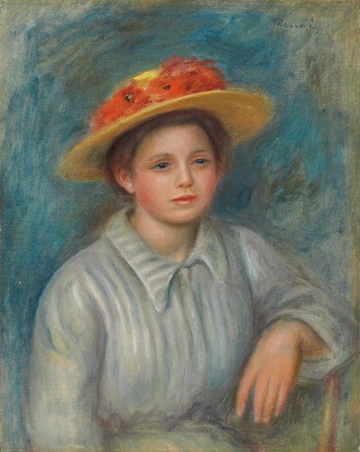 Portret kobiety w kapeluszu z kwiatami; Portret kobiety w kwiecistym kapeluszu, ok. 1890 r. autorstwa Pierre Auguste Renoir