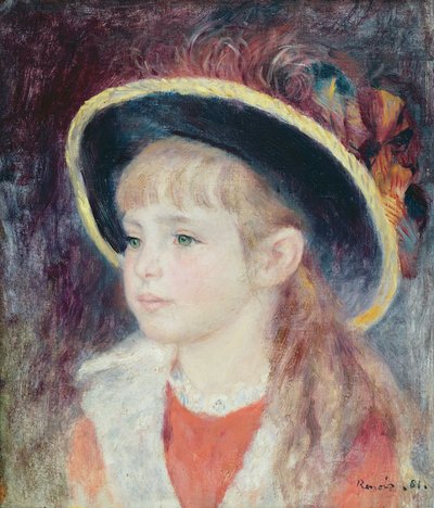 Portret młodej dziewczyny w niebieskim kapeluszu, 1881 autorstwa Pierre Auguste Renoir