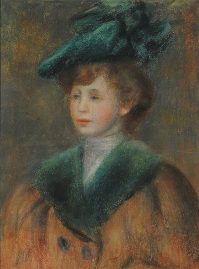 Portret młodej kobiety w zielonym kapeluszu. autorstwa Pierre Auguste Renoir
