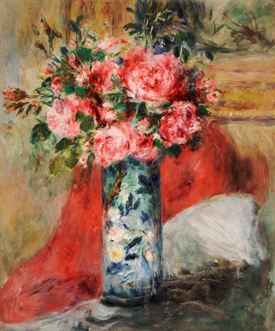 Róże i piwonie w wazonie autorstwa Pierre Auguste Renoir