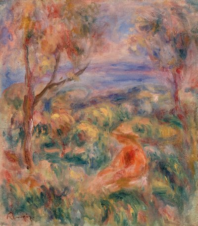 Siedząca kobieta z morzem w oddali (Femme assise au bord de la mer) autorstwa Pierre Auguste Renoir